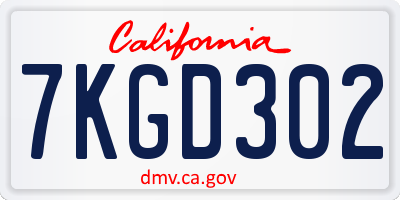 CA license plate 7KGD302