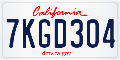 CA license plate 7KGD304