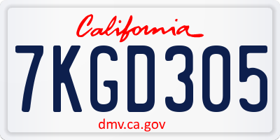 CA license plate 7KGD305
