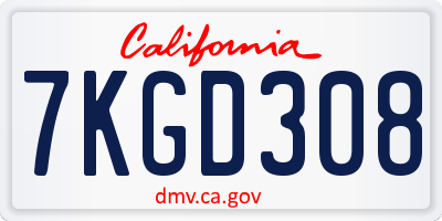 CA license plate 7KGD308