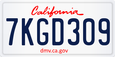 CA license plate 7KGD309
