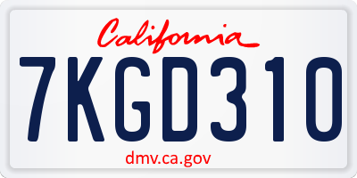 CA license plate 7KGD310