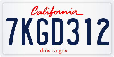 CA license plate 7KGD312