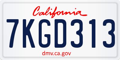 CA license plate 7KGD313