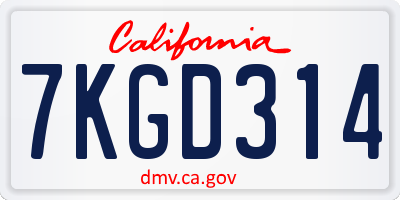 CA license plate 7KGD314
