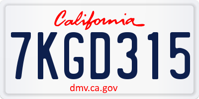 CA license plate 7KGD315