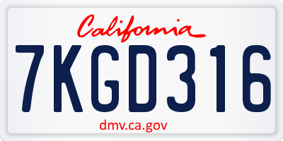 CA license plate 7KGD316