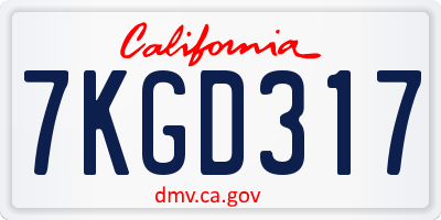 CA license plate 7KGD317