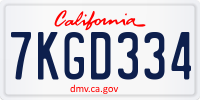 CA license plate 7KGD334