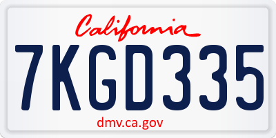 CA license plate 7KGD335