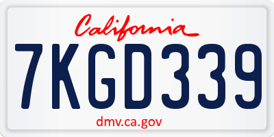 CA license plate 7KGD339
