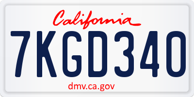 CA license plate 7KGD340