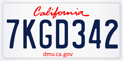 CA license plate 7KGD342