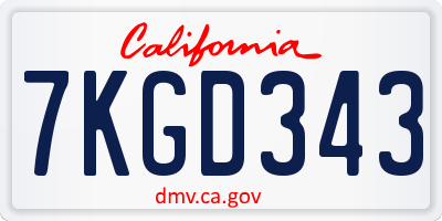 CA license plate 7KGD343