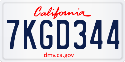 CA license plate 7KGD344