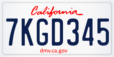 CA license plate 7KGD345