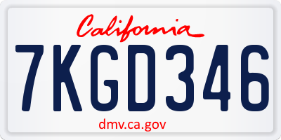 CA license plate 7KGD346