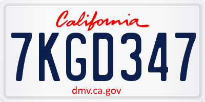 CA license plate 7KGD347
