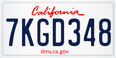 CA license plate 7KGD348