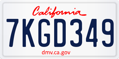 CA license plate 7KGD349