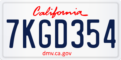 CA license plate 7KGD354