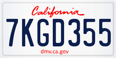 CA license plate 7KGD355