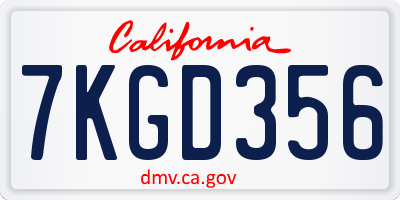 CA license plate 7KGD356