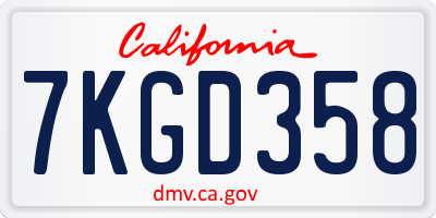 CA license plate 7KGD358