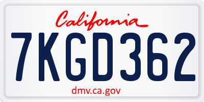 CA license plate 7KGD362