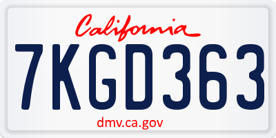 CA license plate 7KGD363