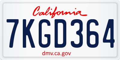 CA license plate 7KGD364