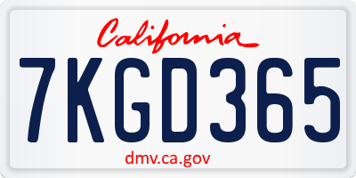 CA license plate 7KGD365