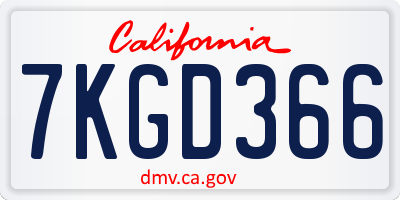 CA license plate 7KGD366