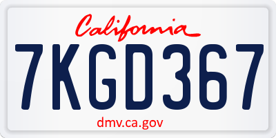 CA license plate 7KGD367
