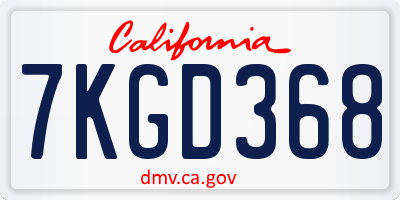 CA license plate 7KGD368