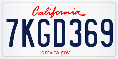 CA license plate 7KGD369