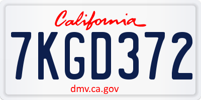 CA license plate 7KGD372