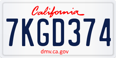 CA license plate 7KGD374