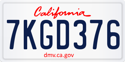 CA license plate 7KGD376