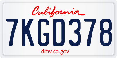 CA license plate 7KGD378