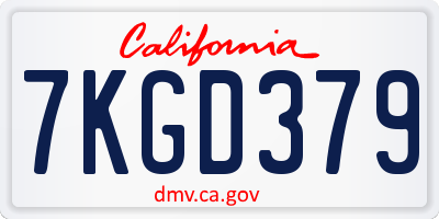 CA license plate 7KGD379