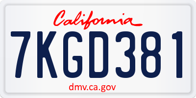 CA license plate 7KGD381