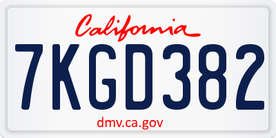 CA license plate 7KGD382