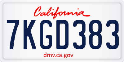 CA license plate 7KGD383