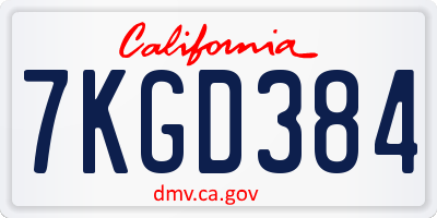 CA license plate 7KGD384