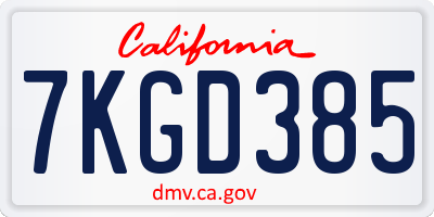 CA license plate 7KGD385