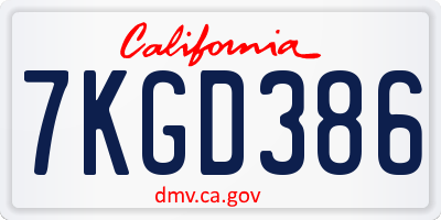 CA license plate 7KGD386