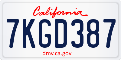 CA license plate 7KGD387