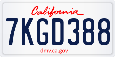 CA license plate 7KGD388