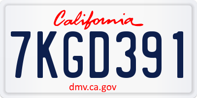 CA license plate 7KGD391